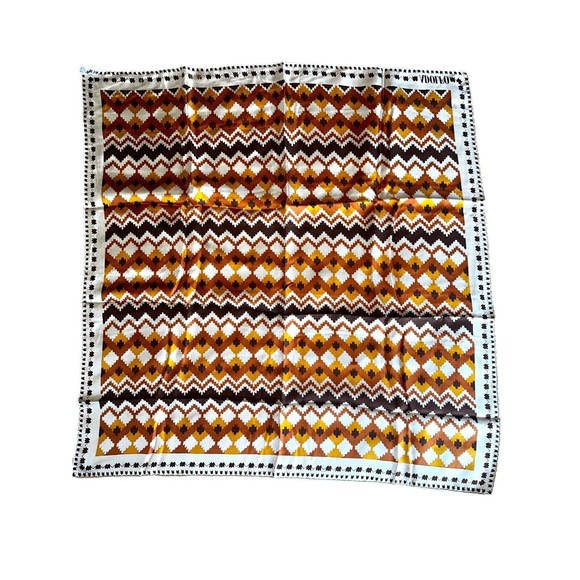 ADOLFO Navajo Print Brown Silk Square Scarf 33“ Mid Century Modern Neck Scarf - Picture 12 of 12